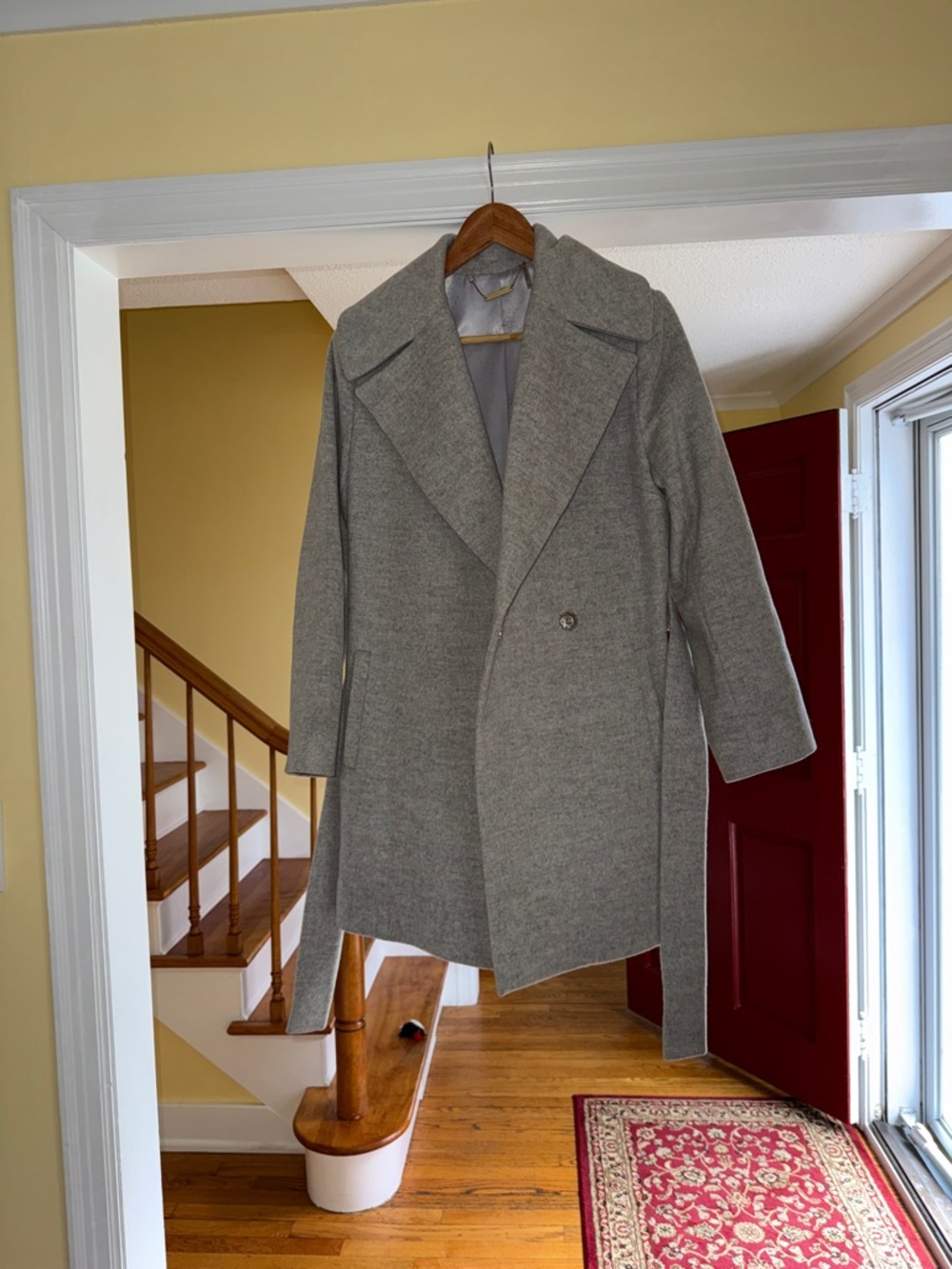 Trina Turk Light Gray Wool Blend Double-Breasted Peacoat